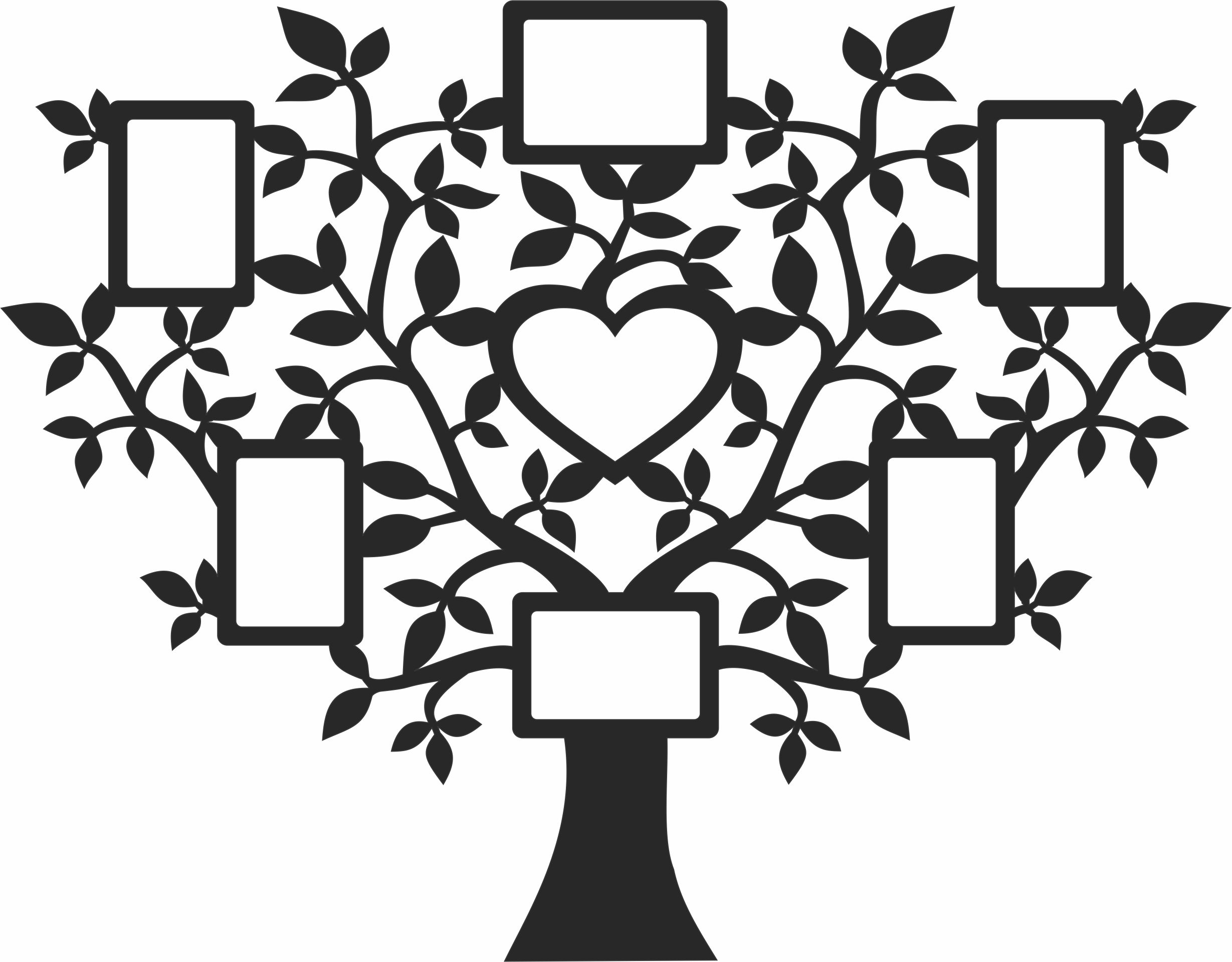 Download Family Tree with 7 Photo Frames - For Laser Cut DXF CDR SVG Files - free download - DXF vectors