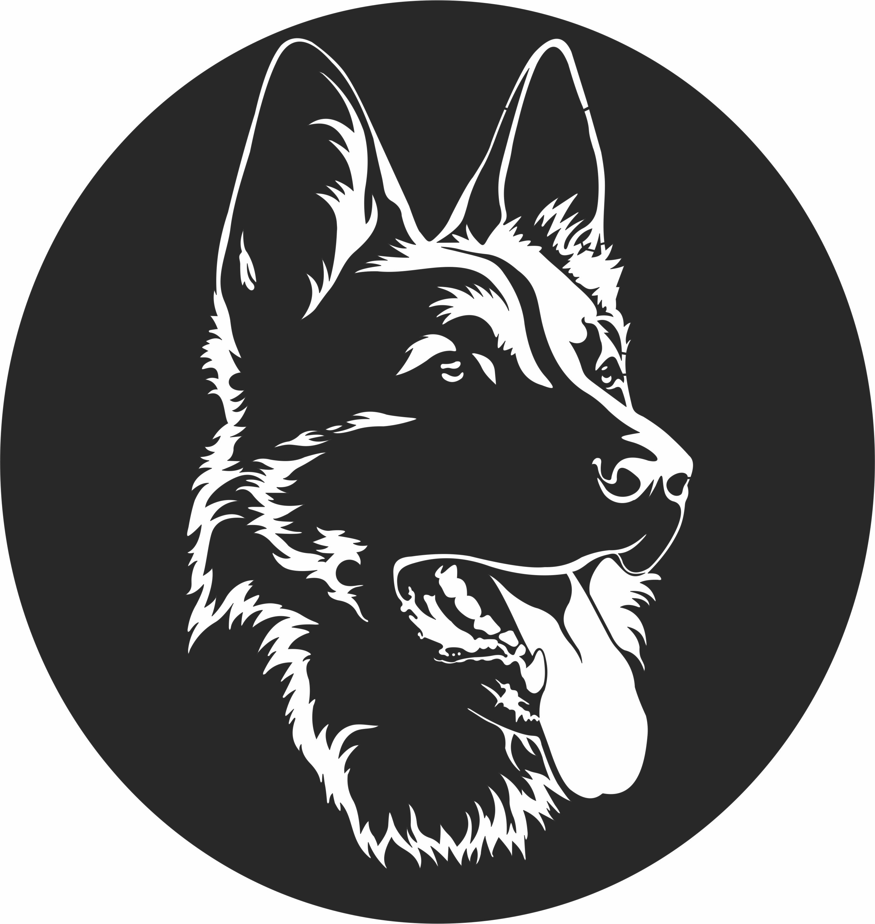 Black Silhouette Of A Sitting Tied And White German Shepherd - For