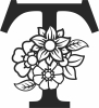 Monogram Letter T with flowers - Para archivos DXF CDR SVG cortados con láser - descarga gratuita