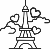 Eiffel Tower with heart clipart - fichier DXF SVG CDR coupe, prêt à découper pour plasma routeur laser