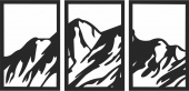 Tableau Triptyque Ajouré - Montagnes  - pour les fichiers SVG DXF CDR découpés au Laser - téléchargement gratuit