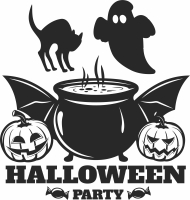 Halloween ghost cat cauldron art - Para archivos DXF CDR SVG cortados con láser - descarga gratuita