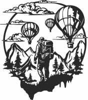 hot air balloon scene - For Laser Cut DXF CDR SVG Files - free download