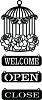 Welcome Sign with Bird Cage open close sign - For Laser Cut DXF CDR SVG Files - free download
