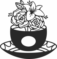 flowers Tea cup wall decor - For Laser Cut DXF CDR SVG Files - free download