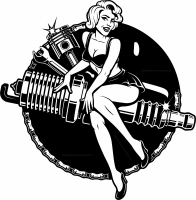 sexy girl on a spark plug garage sign - fichier DXF SVG CDR coupe, prêt à découper pour plasma routeur laser