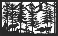 wolf peacock scene forest art - For Laser Cut DXF CDR SVG Files - free download