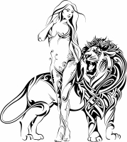 Sexy Naked Girl with Lion clipart - For Laser Cut DXF CDR SVG Files - free download