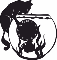 Aquarium cat lovers wall vinyl clock - Para archivos DXF CDR SVG cortados con láser - descarga gratuita