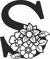 Monogram Letter S with flowers - For Laser Cut DXF CDR SVG Files - free download