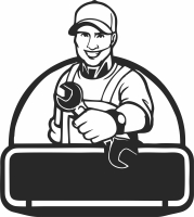 handworker holding a spanner garage wall art - Para archivos DXF CDR SVG cortados con láser - descarga gratuita