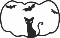 pumkin cat and bats Halloween decoration - For Laser Cut DXF CDR SVG Files - free download