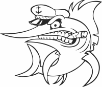cartoon swordfish with captain hat - Para archivos DXF CDR SVG cortados con láser - descarga gratuita