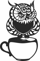 owl on coffee pot - For Laser Cut DXF CDR SVG Files - free download
