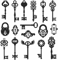 pack of vintage keys cliparts - For Laser Cut DXF CDR SVG Files - free download