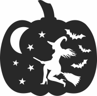 Halloween pumpkin witch flying silhouette - For Laser Cut DXF CDR SVG Files - free download