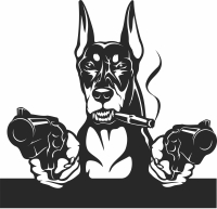 Doberman with guns clipart - Para archivos DXF CDR SVG cortados con láser - descarga gratuita