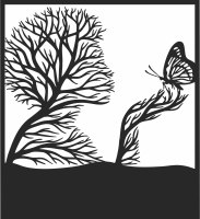 Tree Female Face Holding butterfly clipart - For Laser Cut DXF CDR SVG Files - free download
