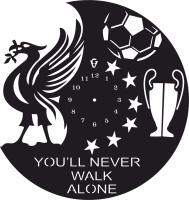 liverpool wall vinyl clock never walk alone - For Laser Cut DXF CDR SVG Files - free download