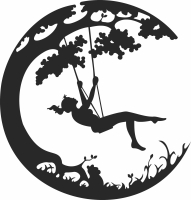 girl on Swing moon scene - For Laser Cut DXF CDR SVG Files - free download