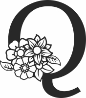 Monogram Letter Q with flowers - For Laser Cut DXF CDR SVG Files - free download