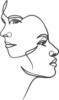 two women faces one line art - For Laser Cut DXF CDR SVG Files - free download