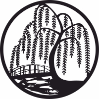 scene with Willow tree river art - For Laser Cut DXF CDR SVG Files - free download