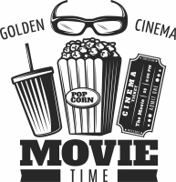 ticket Movies pop corn logo sign - For Laser Cut DXF CDR SVG Files - free download