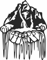 mountain waterfall hand scene - Para archivos DXF CDR SVG cortados con láser - descarga gratuita