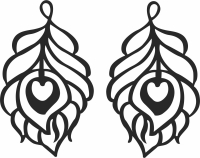 leaves with heart earrings - For Laser Cut DXF CDR SVG Files - free download