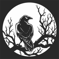 Black Crow bird On A Tree Branch - fichier DXF SVG CDR coupe, prêt à découper pour plasma routeur laser