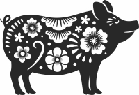 porc with flowers clipart - For Laser Cut DXF CDR SVG Files - free download