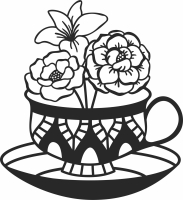 flowers Tea cup wall decor - For Laser Cut DXF CDR SVG Files - free download