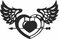 valentines Day Heart with wings and arrow - Para archivos DXF CDR SVG cortados con láser - descarga gratuita
