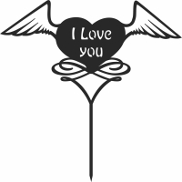 I love you Heart wings love cake topper - Para archivos DXF CDR SVG cortados con láser - descarga gratuita