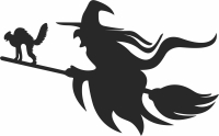 Halloween witch and cat silhouette - fichier DXF SVG CDR coupe, prêt à découper pour plasma routeur laser