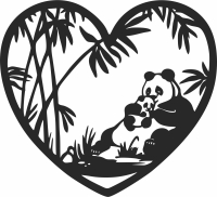 heart with Panda scene - Para archivos DXF CDR SVG cortados con láser - descarga gratuita