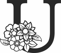 Monogram Letter U with flowers - Para archivos DXF CDR SVG cortados con láser - descarga gratuita