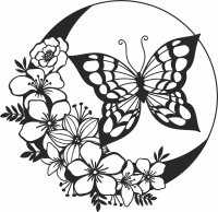 Butterfly Floral Circle wall decor - For Laser Cut DXF CDR SVG Files - free download