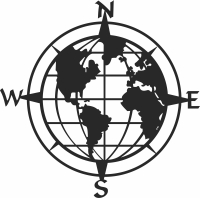compass globe world map - For Laser Cut DXF CDR SVG Files - free download