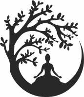 Yoga women sitting next the tree - For Laser Cut DXF CDR SVG Files - free download