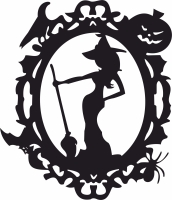 Halloween Witch with broomstick Mirror Horror - Para archivos DXF CDR SVG cortados con láser - descarga gratuita