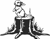 Rabbit on a tree stump wall decor - Para archivos DXF CDR SVG cortados con láser - descarga gratuita