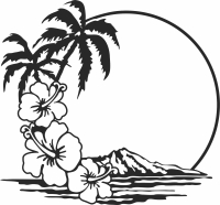 palm floral scene mountain art - For Laser Cut DXF CDR SVG Files - free download