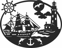 landscape ship and phare scene - For Laser Cut DXF CDR SVG Files - free download