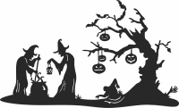 Halloween scenery witches scene - fichier DXF SVG CDR coupe, prêt à découper pour plasma routeur laser