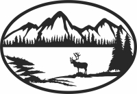 outdoor elk landscape scene - For Laser Cut DXF CDR SVG Files - free download