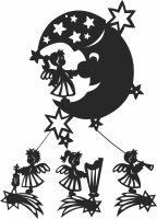 girls in the moon cliparts - For Laser Cut DXF CDR SVG Files - free download