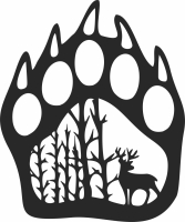 Bear paw with deer scene - For Laser Cut DXF CDR SVG Files - free download