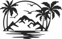 Palm tree scene wall decor - For Laser Cut DXF CDR SVG Files - free download